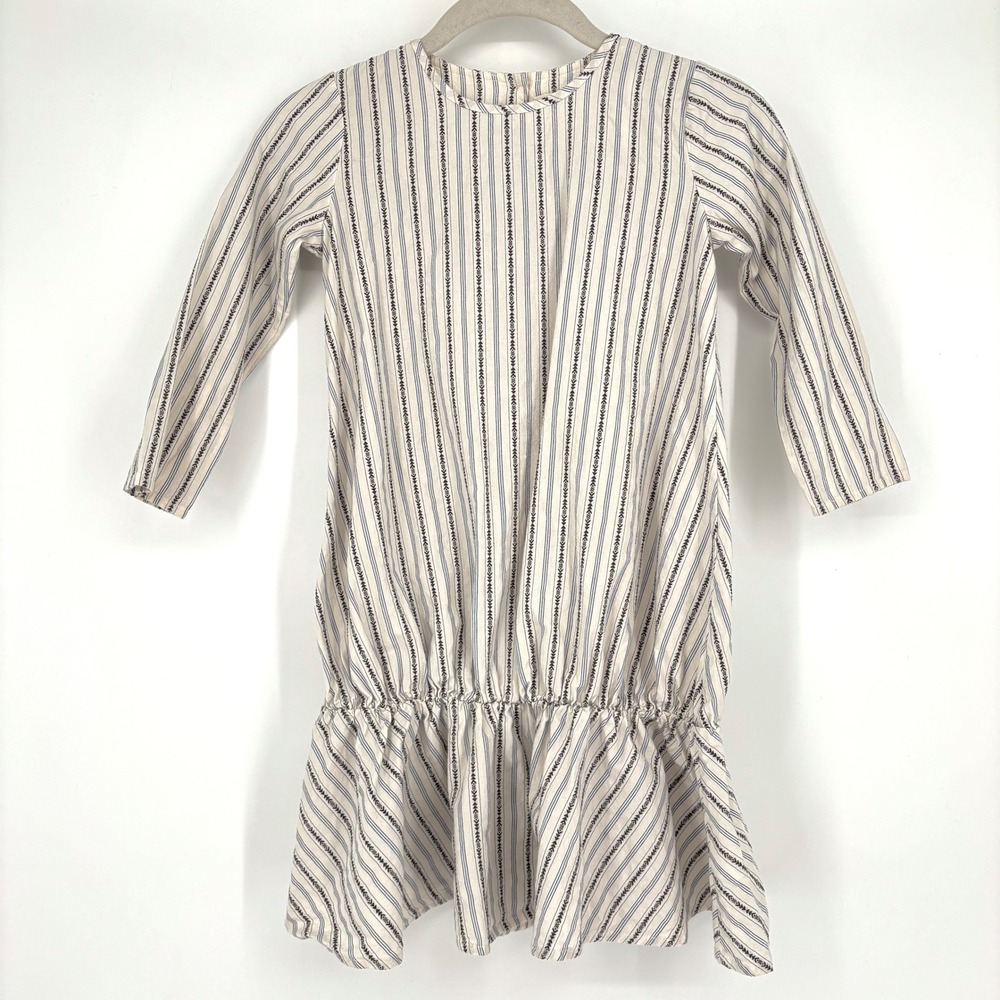 Boy + Girl 100%‎ Cotton Striped Dress Sz 8 Cream Blue Drop Waist Made in USA